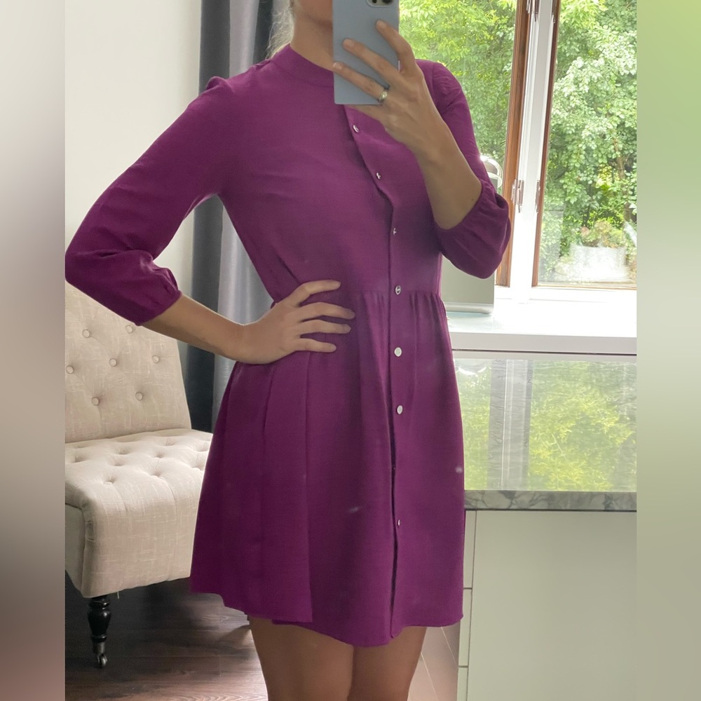 New! DKNY Rich Purple Long Sleeve Mini Dress size 4 fits 6